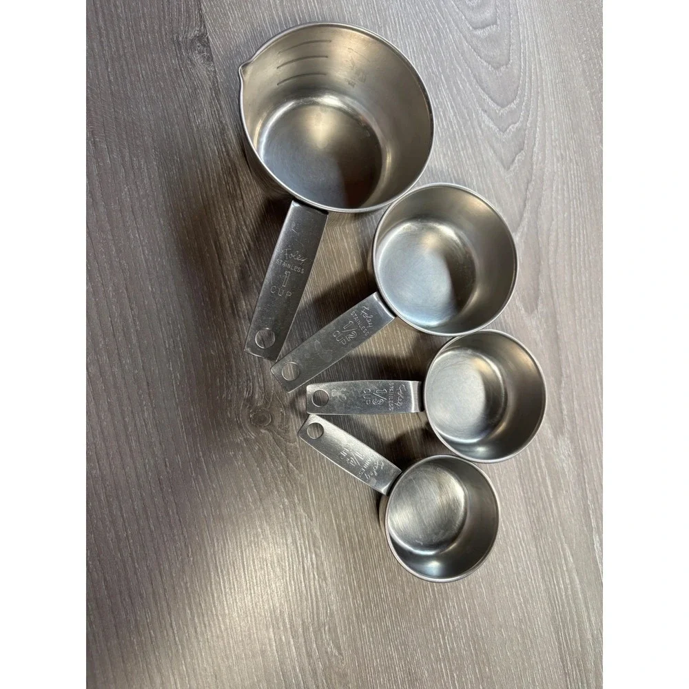 Vintage Foley Stainless Steel Measuring Cup Set 4 Piece 1, 1/2, 1/3, 1/4 Cup